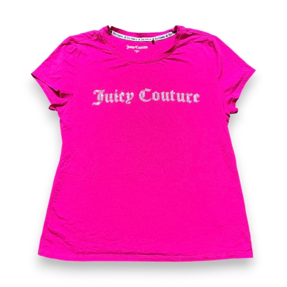 y2k Juicy Couture Diamante Logo Fitted Tee – Fuchsia Pink – Sz XL